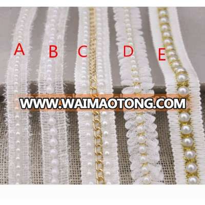 Diy ribbon handmade beaded lace for dress skirt,cuff collar pearl lace,Home accessories wholesale